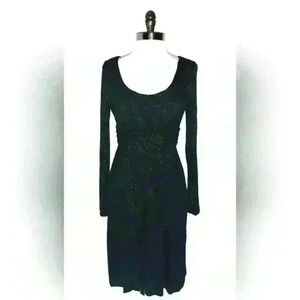 SOMA Empire Waist Long Sleeve Black/Gold Dress Size Large Pockets